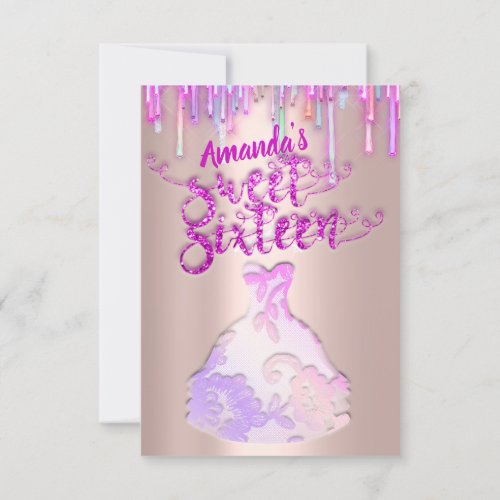 Sweet Sixteen Rose Floral Dress Princess Drips  Invitation