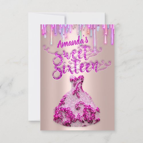Sweet Sixteen Rose Floral Dress Princess PinkDrip  Invitation
