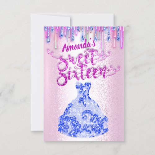 Sweet Sixteen Rose Floral Dress Unicorn Drips  Inv Invitation