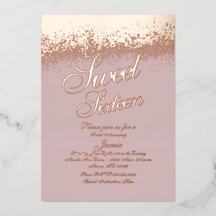 Sweet Sixteen Rose Gold Pressed Glitter  Foil Invitation