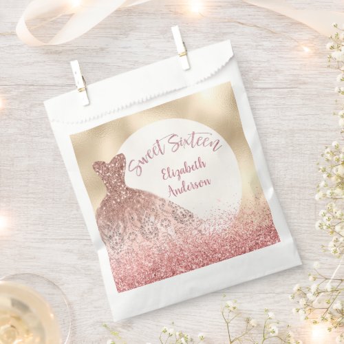 Sweet Sixteen Rose Gold Sparkle Gown  Favor Bag