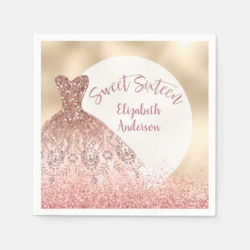 Sweet Sixteen Rose Gold Sparkle Gown  Napkins
