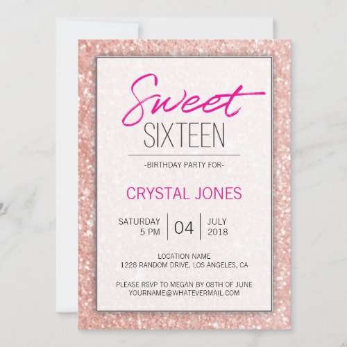 Sweet Sixteen rose gold sparkle Invitation