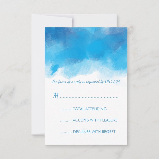 Sweet Sixteen RSVP Summer Blue Watercolor Card (Front)