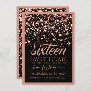 Sweet Sixteen Save The Date Rose Gold Midnight Invitation