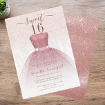 Sweet Sixteen Script 16th Birthday Party Invitation<br><div class="desc">Featuring a pretty blush pink dress and faux rose gold glitter with modern script and popular typography,  this birthday invitation is perfect for a princess celebrating her sweet 16th birthday. Easily add your party details by clicking the "Personalize" button.</div>
