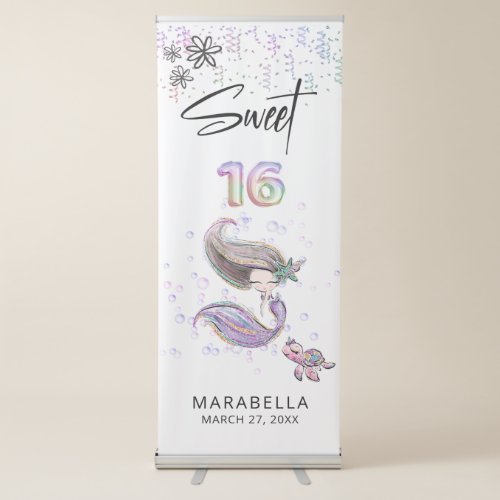  SWEET SIXTEEN Sea Turtle Mermaid 16 Glitter  R Retractable Banner