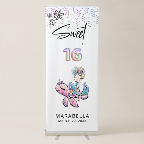 *~* SWEET SIXTEEN Sea Turtle Mermaid 16 Glitter Retractable Banner