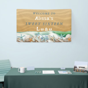 Sweet Sixteen Seashells Starfish Pearls Luau Banner