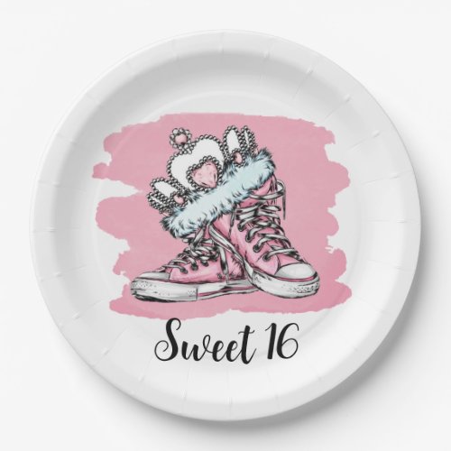 Sweet Sixteen Shoes and Crown Birthday Party Paper Plates