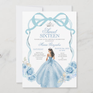 Sweet Sixteen Silver and Baby Blue Birthday Invitation