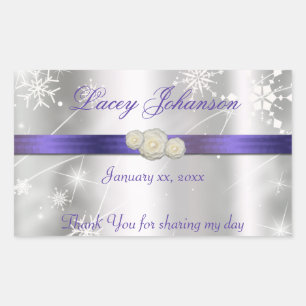 Sweet Sixteen, Silver and Purple Water/Wine Bottle Rectangular Sticker