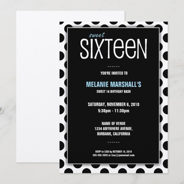 Sweet Sixteen Silver & Black | Party Invitations (Front/Back)