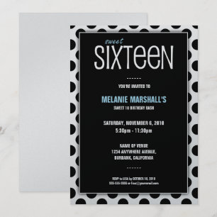 Sweet Sixteen Silver & Black Party Invitations