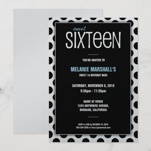 Sweet Sixteen Silver &amp; Black | Party Invitations
