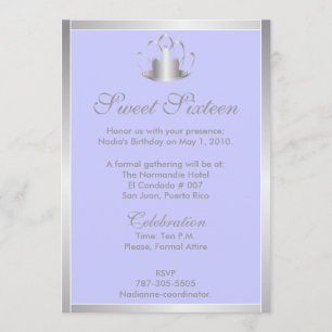 Sweet Sixteen Silver/Blue Tiara Invitation-Cust. Invitation