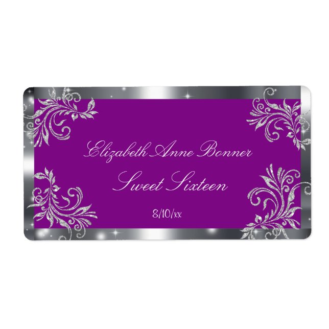 Sweet Sixteen, Silver Glitter, Custom, Water Label (Front)