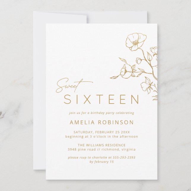 Sweet Sixteen Soft Glam Gold & White 16th Birthday Invitation (Front)