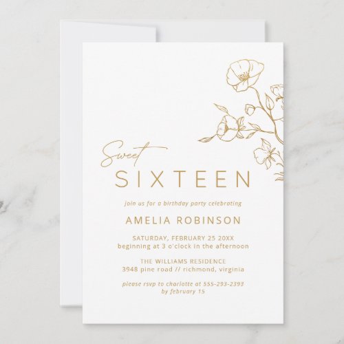 Sweet Sixteen Soft Glam Gold  White 16th Birthday Invitation