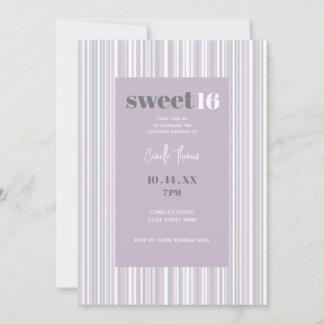 Sweet Sixteen | Soft Purple & Gray Stripes Invitation