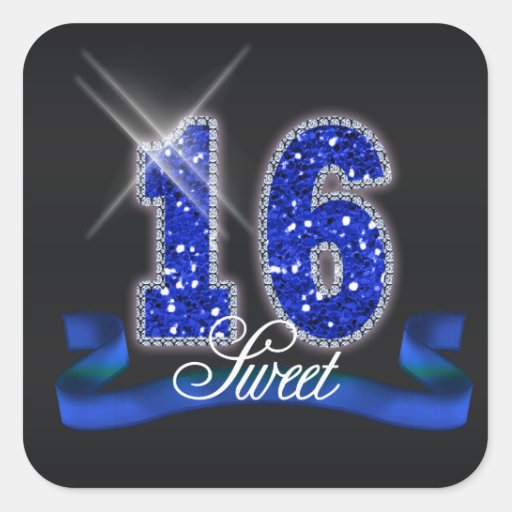 Sweet Sixteen Sparkle Blue ID118 Square Sticker | Zazzle