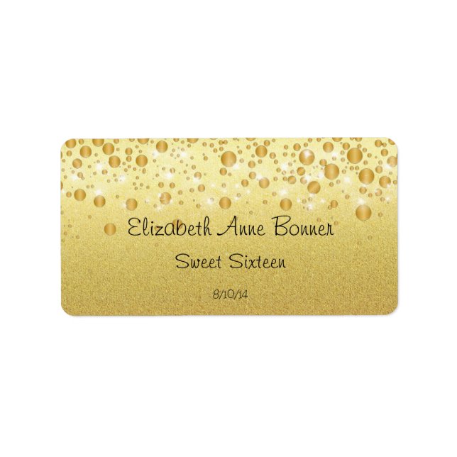 Sweet Sixteen, Sparkle, Gold Glitter, Water Bottle Label (Front)