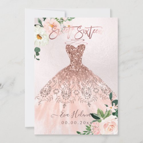 Sweet Sixteen Sparkle Gown Faux Rose Gold cards