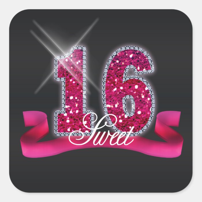 Sweet Sixteen Sparkle Pink ID117 Square Sticker | Zazzle