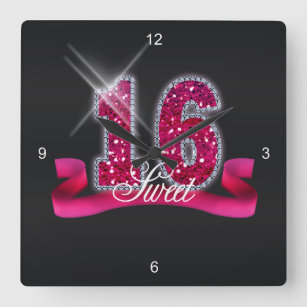 Sweet Sixteen Sparkle Pink ID117 Square Wall Clock