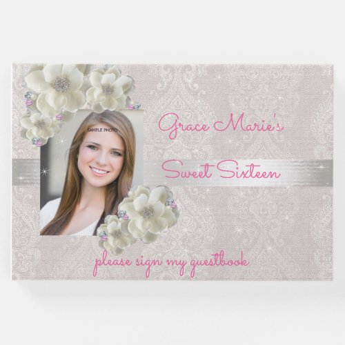 Sweet Sixteen Sparkle Satin Custom Guest Book