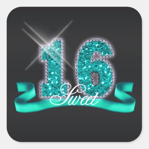 Sweet Sixteen Sparkle Teal ID120 Square Sticker | Zazzle