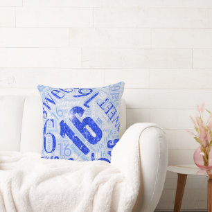 Sweet Sixteen Sparkle Word Cloud Blue ID265 Throw Pillow