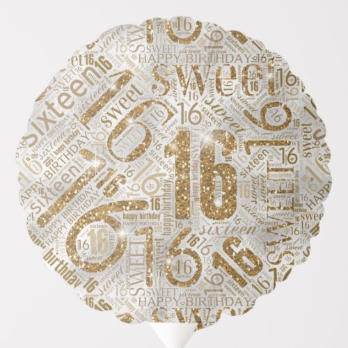 Sweet Sixteen Sparkle Word Cloud Gold ID265 Balloon