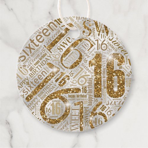 Sweet Sixteen Sparkle Word Cloud Gold ID265 Favor Tags