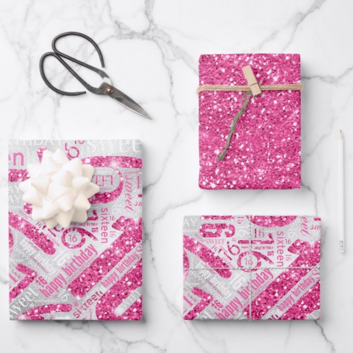 Sweet Sixteen Sparkle Word Cloud Pink ID265 Wrapping Paper Sheets