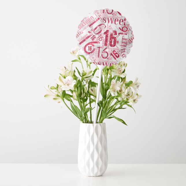 Sweet Sixteen Sparkle Word Cloud Red ID265 Balloon (Vase)