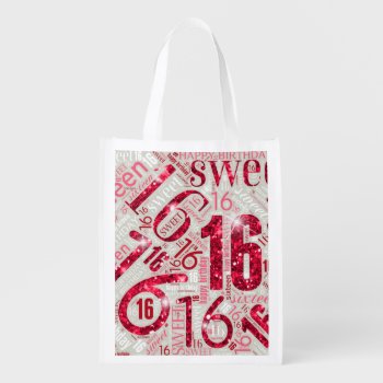 Sweet Sixteen Sparkle Word Cloud Red Id265 Reusable Grocery Bag by arrayforaccessories at Zazzle