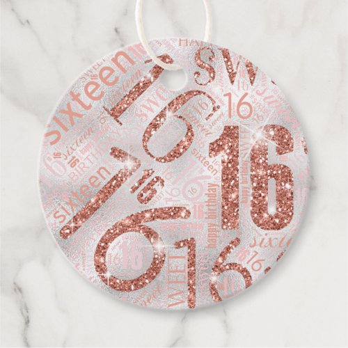 Sweet Sixteen Sparkle Word Cloud Rose Gold ID265 Favor Tags