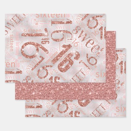 Sweet Sixteen Sparkle Word Cloud Rose Gold ID265 Wrapping Paper Sheets
