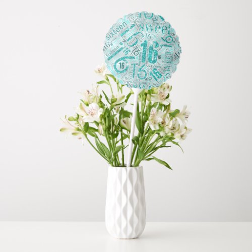 Sweet Sixteen Sparkle Word Cloud Teal ID265 Balloon