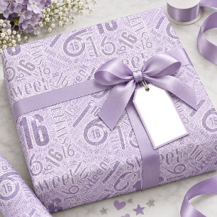 Sweet Sixteen Sparkle Word Cloud Violet ID1333 Wrapping Paper