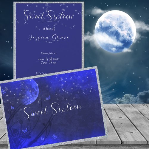 Sweet Sixteen Stars Moon Enchanted Evening Purple Invitation