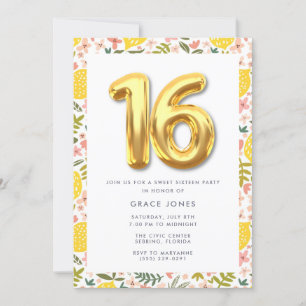 Sweet Sixteen Summer Lemon Birthday Party Invitation