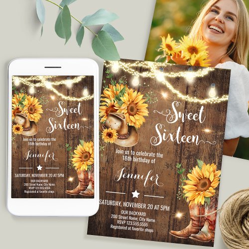 Sweet Sixteen Sunflowers Sunflowers Birthday Invitation