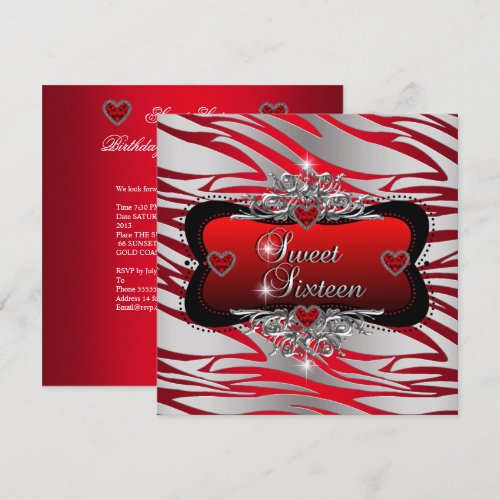 Sweet Sixteen Sweet 16 Birthday Party Red Custom Announcement