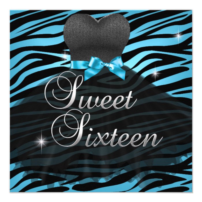 Sweet Sixteen Sweet 16 Blue Black Zebra Dress Announcement