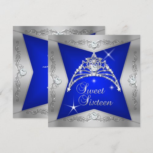 Sweet Sixteen Sweet 16 Blue Silver Tiara Custom Invitation