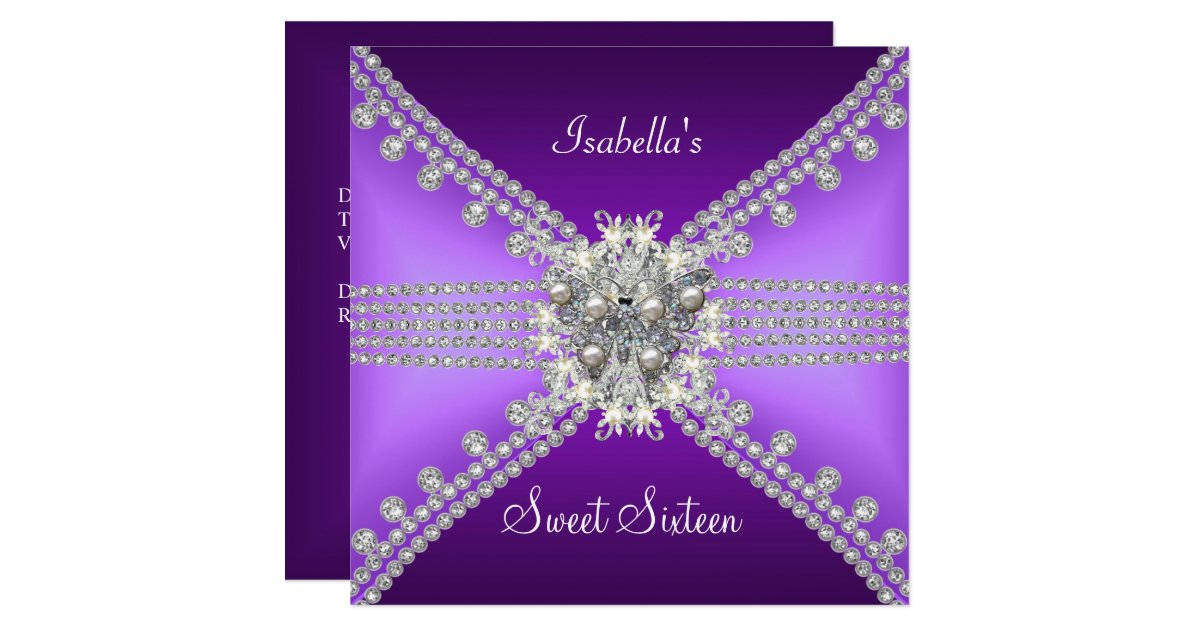 Sweet Sixteen Sweet 16 Butterfly Purple Silver 3 Invitation | Zazzle.com