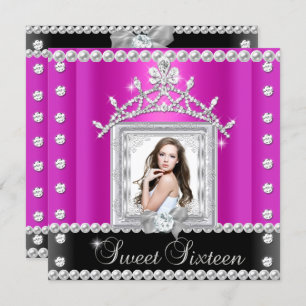Sweet Sixteen Sweet 16 Hot Pink Black White Invitation