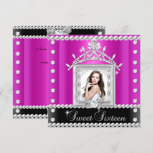 Sweet Sixteen Sweet 16 Hot Pink Black White Announcements